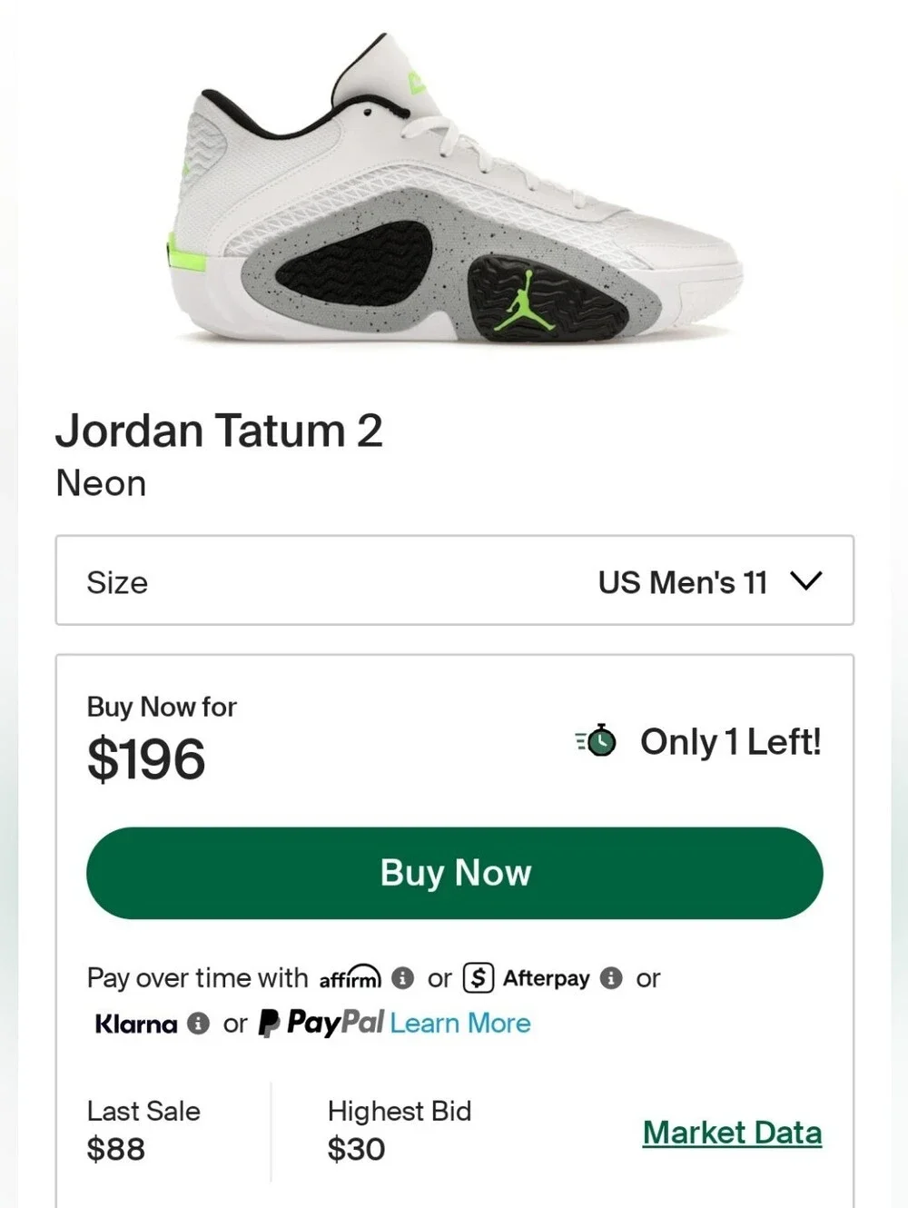 Jordan Men’s Tatum 2 Basketball Shoes - White/Gray/Neon Green